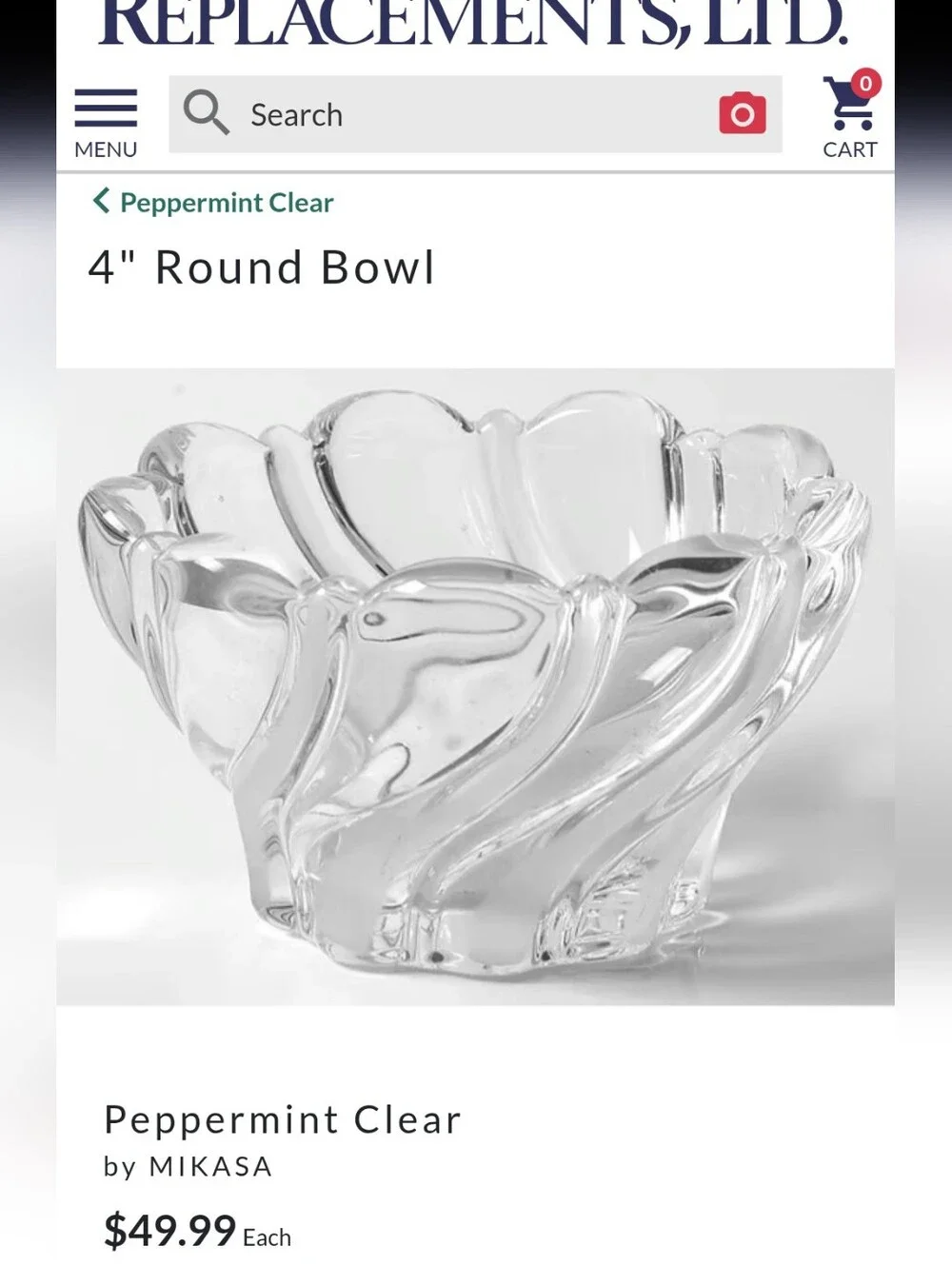 Mikasa Round Bowl Peppermint Clear Swirls